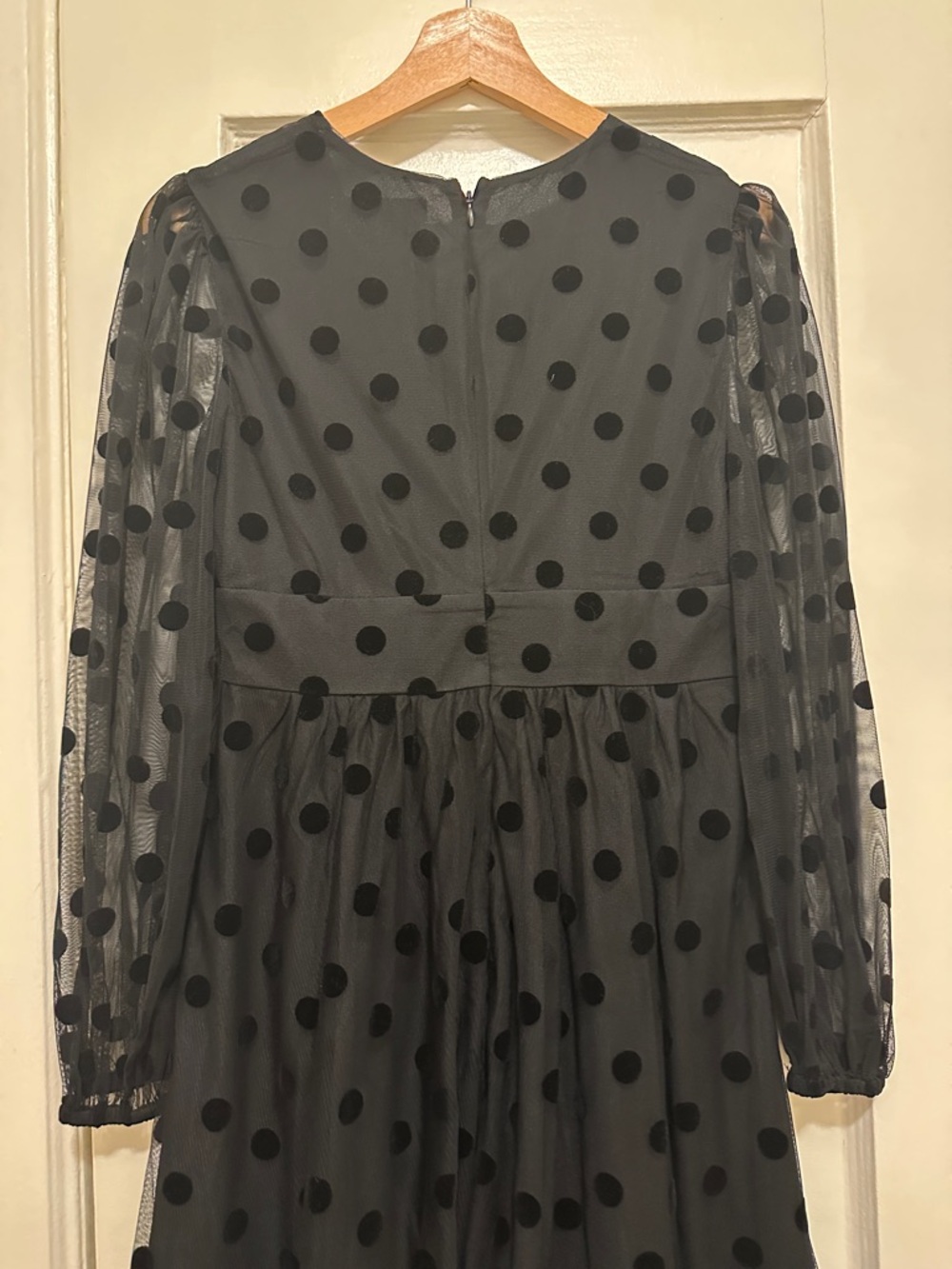 Boden Black Polka Dot Mesh Midi Dress with Sheer Sleeves - Picture 7 of 12